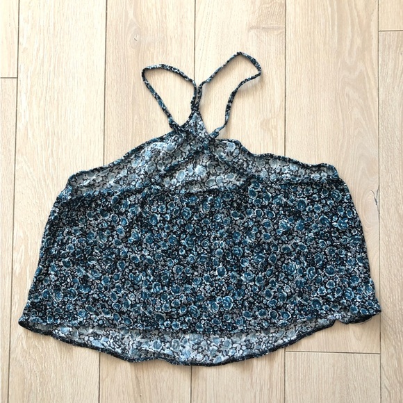 American Eagle Outfitters Floral Print Cross Back Summer Top in Black & Blue - Picture 3 of 8